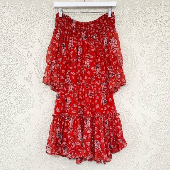 MISA Los Angeles Darla Off the Shoulder Dress Red Paisley - Picture 5 of 16
